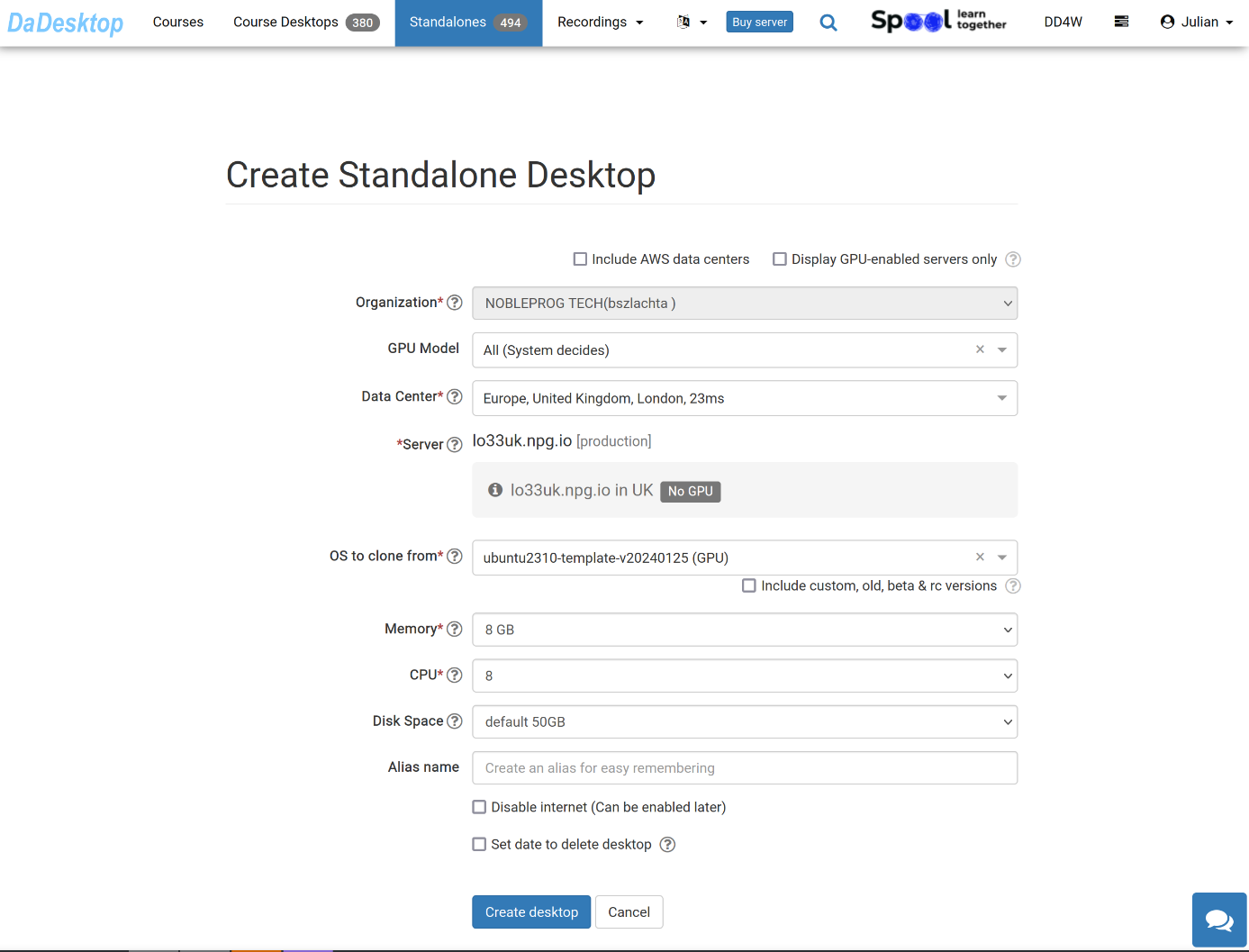 Criar Novo Desktop Standalone
